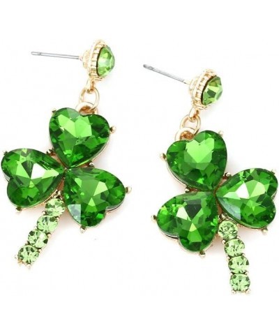 St. Patrick's Day Shamrock Earrings Green Clover Crystal Rhinestone Drop Dangle Earrings for Women $6.32 Earrings