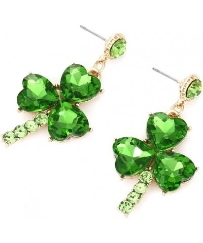 St. Patrick's Day Shamrock Earrings Green Clover Crystal Rhinestone Drop Dangle Earrings for Women $6.32 Earrings