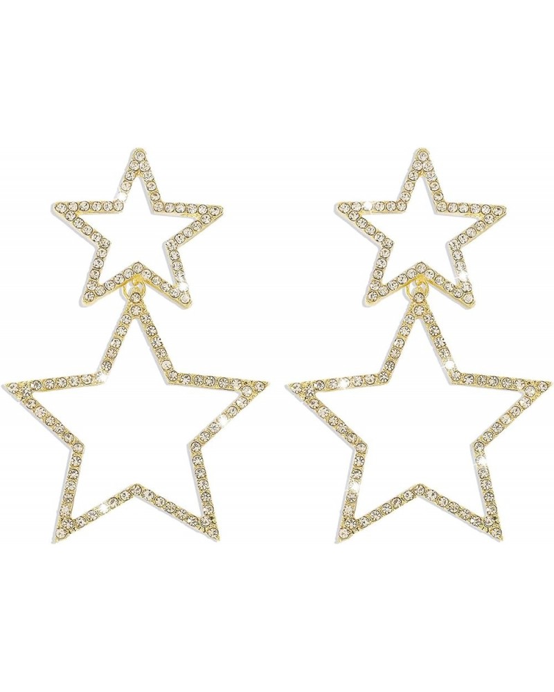 Rhinestone Long Star Stud Dangle Earrings Geometric Five-Pointed Star Big Star Drop Earrings Crystal Sparkle Dainty Fashion P...