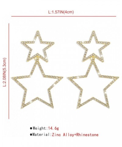 Rhinestone Long Star Stud Dangle Earrings Geometric Five-Pointed Star Big Star Drop Earrings Crystal Sparkle Dainty Fashion P...