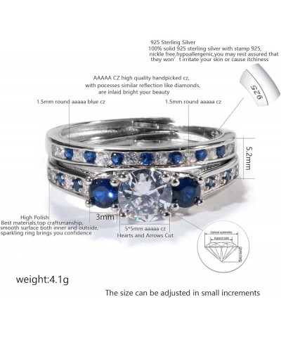 Adjustable Size Women Wedding Ring Sets 10K Gold Plated 925 Sterling Silver 1.5ct AAAAA CZ Three stone Engagement Ring Blue C...