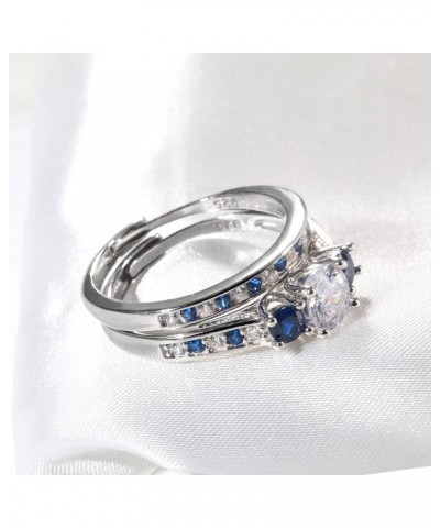 Adjustable Size Women Wedding Ring Sets 10K Gold Plated 925 Sterling Silver 1.5ct AAAAA CZ Three stone Engagement Ring Blue C...