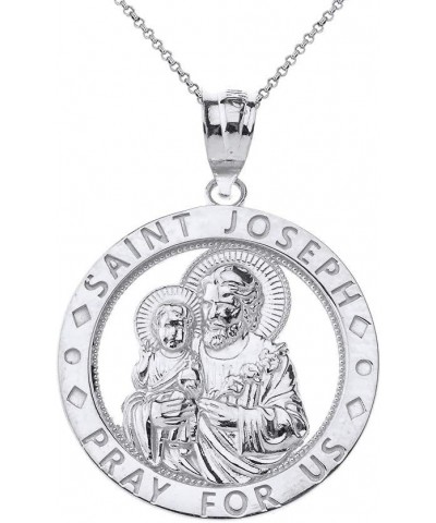 Sterling Silver Saint Joseph Pray For Us Round Charm Pendant Necklace 22.0 Inches $17.62 Necklaces