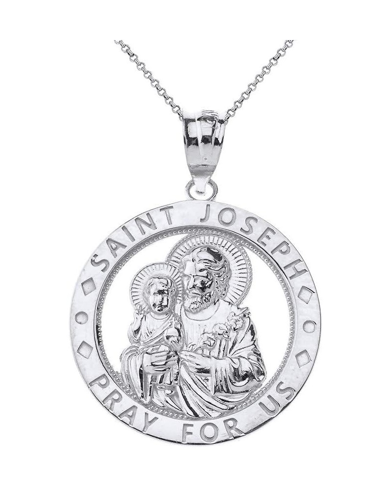 Sterling Silver Saint Joseph Pray For Us Round Charm Pendant Necklace 22.0 Inches $17.62 Necklaces