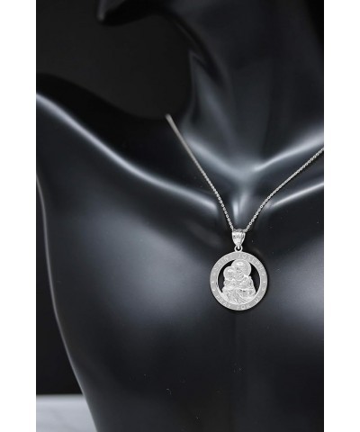 Sterling Silver Saint Joseph Pray For Us Round Charm Pendant Necklace 22.0 Inches $17.62 Necklaces