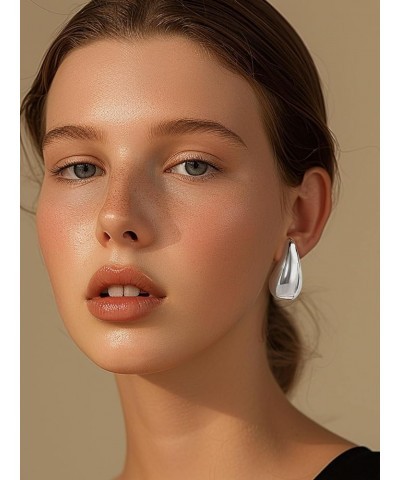 Chunky Gold Hoop Earrings for Women Trendy, Stainless Steel TearDrop Hoops Earring, Lightweight Water Drop Ear Jewerly Stainl...