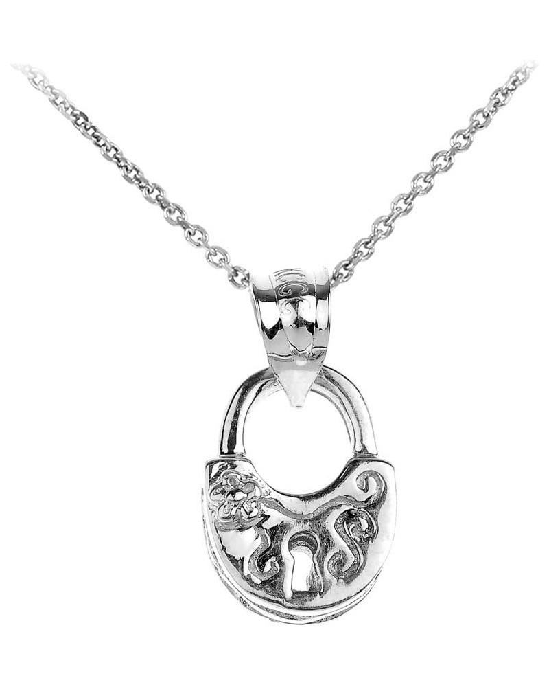 925 Sterling Silver Heart Lock Charm Pendant Necklace 18.0 Inches $25.51 Necklaces