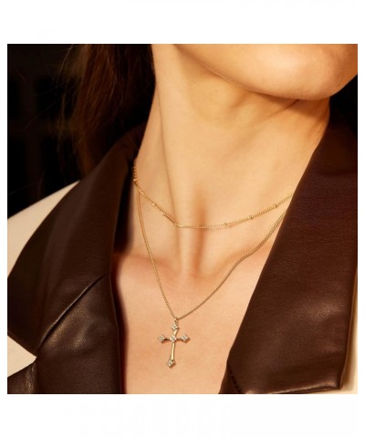 Gold Cross Necklace for Women 14K Gold Plated Chain Necklace Dainty Gold Cross Pendant Necklace Simple Cute Necklaces for Gir...