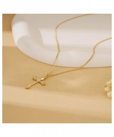 Gold Cross Necklace for Women 14K Gold Plated Chain Necklace Dainty Gold Cross Pendant Necklace Simple Cute Necklaces for Gir...