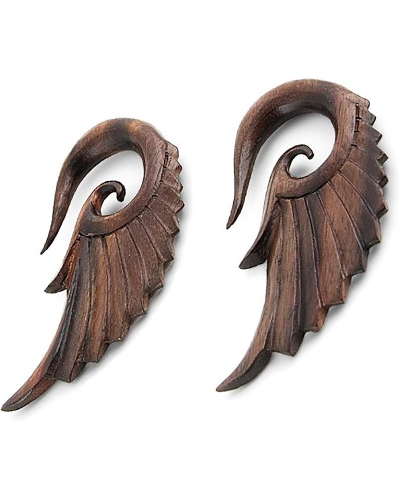 Pair Angel Wing Design Organic Sono Wood Hanging Hook Ear Plugs Gauges 4.0 Millimeters $21.41 Body Jewelry