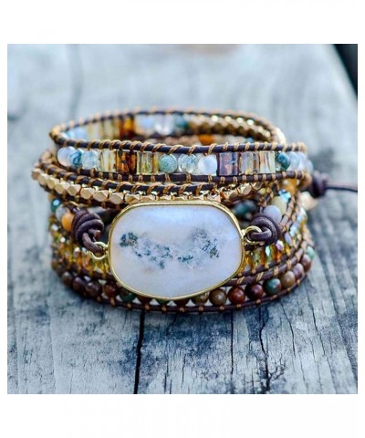 Boho Handmade Natural Stone Wrap Bracelets Turquoises Crystal Beads Bracelet Jewelry White Opal $12.51 Bracelets