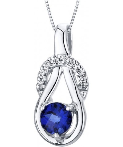 Created Blue Sapphire Pendant Necklace in Sterling Silver, Dainty Infinity Design, Round Shape, 5mm, 0.75 Carat total with 18...