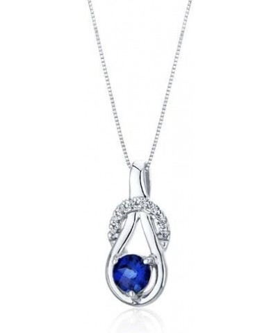 Created Blue Sapphire Pendant Necklace in Sterling Silver, Dainty Infinity Design, Round Shape, 5mm, 0.75 Carat total with 18...