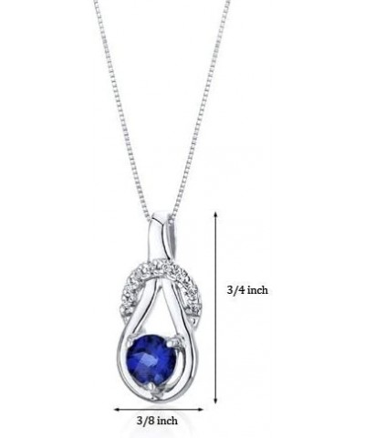 Created Blue Sapphire Pendant Necklace in Sterling Silver, Dainty Infinity Design, Round Shape, 5mm, 0.75 Carat total with 18...