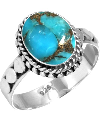 925 Sterling Silver Handmade Ring for Women 8x10 Oval Gemstone Costume Silver Jewelry for Gift (99055_R) Copper Blue Turquois...