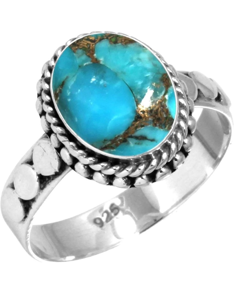 925 Sterling Silver Handmade Ring for Women 8x10 Oval Gemstone Costume Silver Jewelry for Gift (99055_R) Copper Blue Turquois...