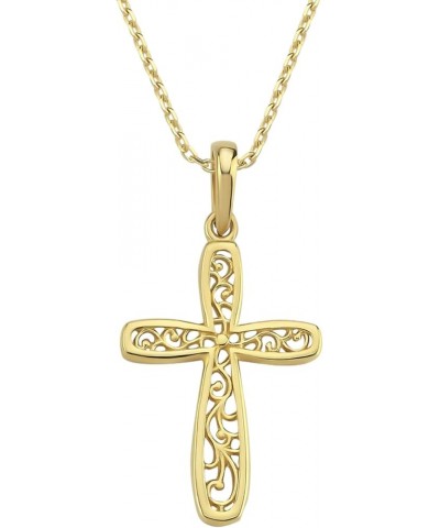 14K Solid Gold Cross Necklace for Women, Pattern Gold Cross Pendant Chain,Adjustable Crucifix Necklace,Religious Gifts for He...