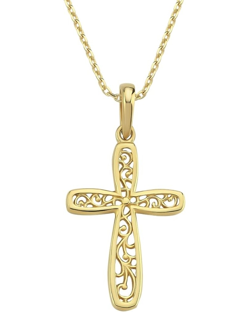 14K Solid Gold Cross Necklace for Women, Pattern Gold Cross Pendant Chain,Adjustable Crucifix Necklace,Religious Gifts for He...