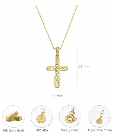 14K Solid Gold Cross Necklace for Women, Pattern Gold Cross Pendant Chain,Adjustable Crucifix Necklace,Religious Gifts for He...