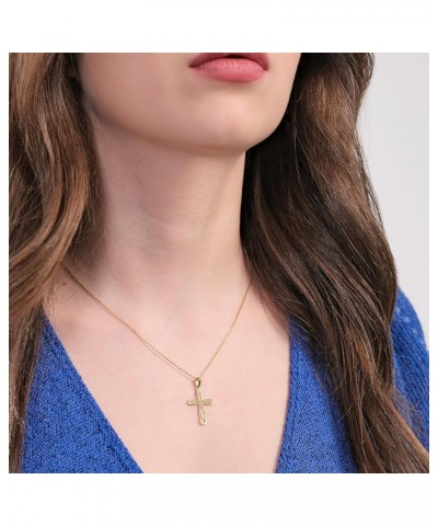 14K Solid Gold Cross Necklace for Women, Pattern Gold Cross Pendant Chain,Adjustable Crucifix Necklace,Religious Gifts for He...