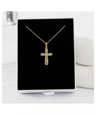 14K Solid Gold Cross Necklace for Women, Pattern Gold Cross Pendant Chain,Adjustable Crucifix Necklace,Religious Gifts for He...