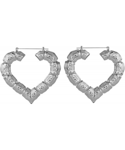 Punk Hip-hop Hollow Heart Hoop Earring for Love Bamboo Earrings for Women silver 1 $7.74 Earrings