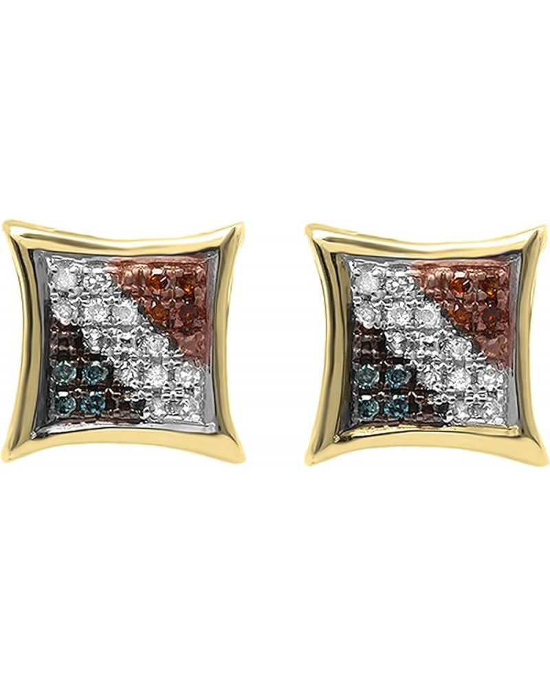 0.10 Carat (ctw) Round Blue, White & Red Diamond Kite Stud Earrings 1/10 CT Yellow Gold 14K $31.29 Earrings