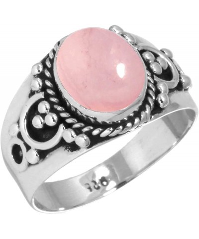 925 Sterling Silver Statement Ring for Women 8x10 Oval Gemstone Handmade Jewelry for Gift (99053_R) Rose Quartz $20.15 Rings