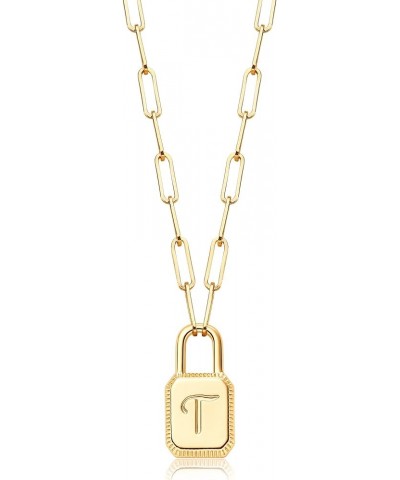 Gold Dainty Initial Necklace Lock Necklace 18K Gold Plated Padlock Necklace with Paperclip Chain Letter Necklaces for Women M...