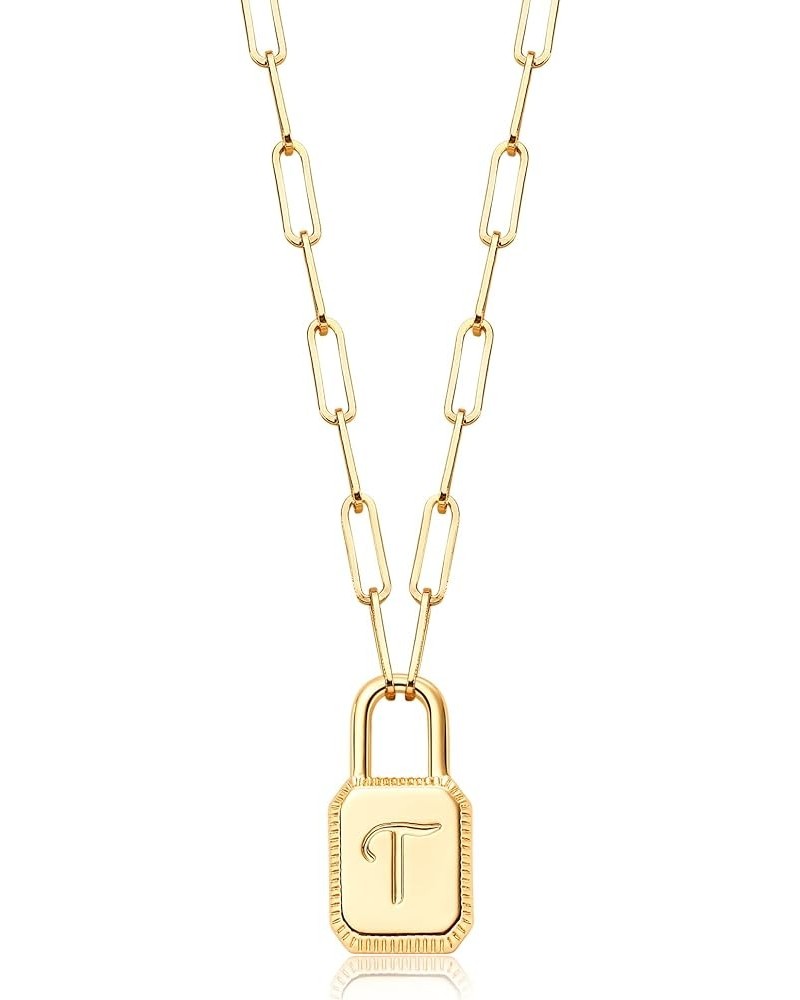 Gold Dainty Initial Necklace Lock Necklace 18K Gold Plated Padlock Necklace with Paperclip Chain Letter Necklaces for Women M...