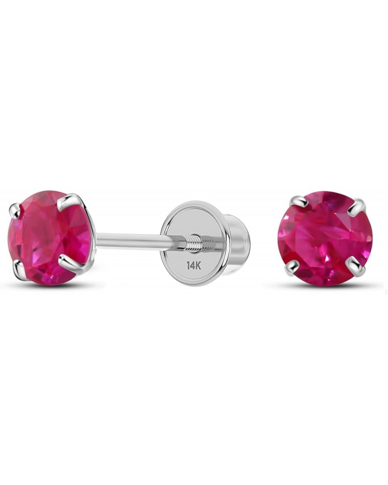 Solid 14K White Gold Round Solitaire Simulated-Birthstone Minimalist Stud Earring with Comfort Screw Backing 3mm 07-July $20....