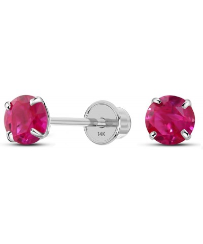 Solid 14K White Gold Round Solitaire Simulated-Birthstone Minimalist Stud Earring with Comfort Screw Backing 3mm 07-July $20....