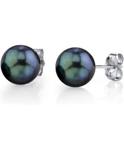 18K Gold Round Black Akoya Cultured Pearl Stud Earrings for Women White Gold 7.0-7.5mm $98.28 Earrings