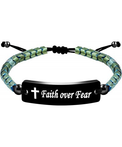 Faith Over Fear Bracelets - Gear-Shaped Hematite Cuff Bangle Adjustable Braided String Y2300 Faith Over Fear-Green $8.39 Brac...