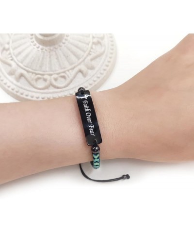 Faith Over Fear Bracelets - Gear-Shaped Hematite Cuff Bangle Adjustable Braided String Y2300 Faith Over Fear-Green $8.39 Brac...