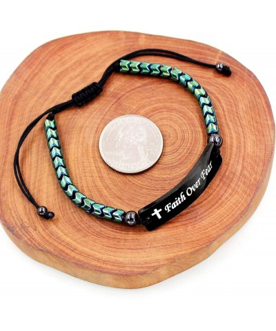 Faith Over Fear Bracelets - Gear-Shaped Hematite Cuff Bangle Adjustable Braided String Y2300 Faith Over Fear-Green $8.39 Brac...