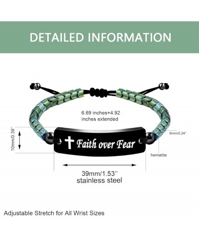 Faith Over Fear Bracelets - Gear-Shaped Hematite Cuff Bangle Adjustable Braided String Y2300 Faith Over Fear-Green $8.39 Brac...