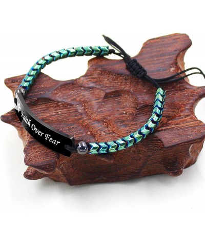 Faith Over Fear Bracelets - Gear-Shaped Hematite Cuff Bangle Adjustable Braided String Y2300 Faith Over Fear-Green $8.39 Brac...