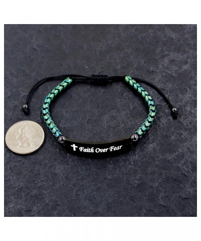 Faith Over Fear Bracelets - Gear-Shaped Hematite Cuff Bangle Adjustable Braided String Y2300 Faith Over Fear-Green $8.39 Brac...