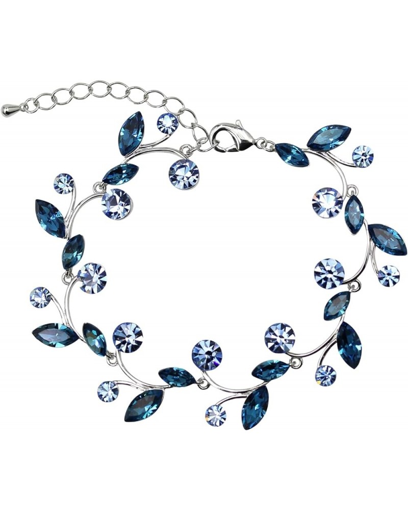 Gorgeous Rhinestone Crystal Floral Necklace Earrings Set Navy Blue / Matching Bracelet $22.16 Jewelry Sets