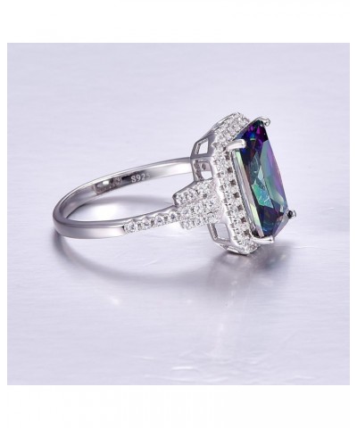 8x12mm Emerald Shape Simulated Mystic Rainbow Topaz 925 Sterling Silver CZ Halo Engagement Ring for Women A-Rainbow $11.96 Rings