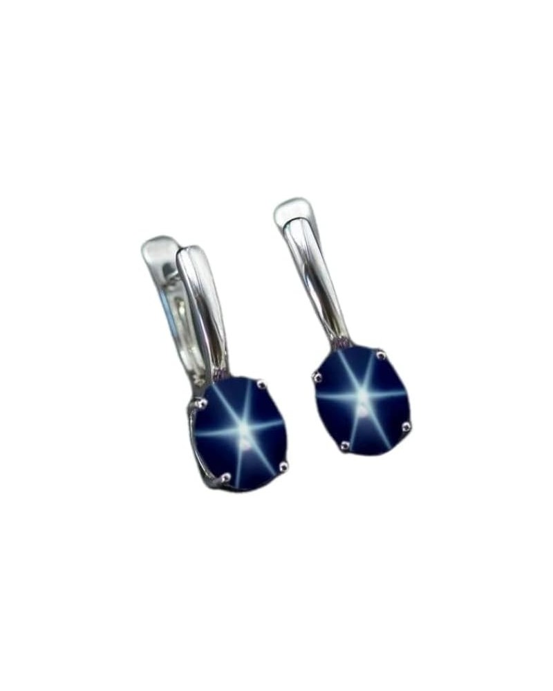 Sterling Silver 6x8mm Created Blue Star Sapphire Stone Earrings for Women's $28.04 Earrings