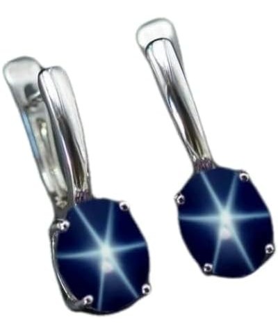 Sterling Silver 6x8mm Created Blue Star Sapphire Stone Earrings for Women's $28.04 Earrings