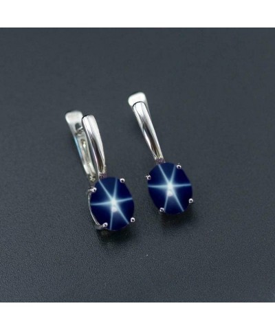 Sterling Silver 6x8mm Created Blue Star Sapphire Stone Earrings for Women's $28.04 Earrings