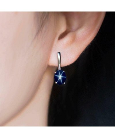 Sterling Silver 6x8mm Created Blue Star Sapphire Stone Earrings for Women's $28.04 Earrings