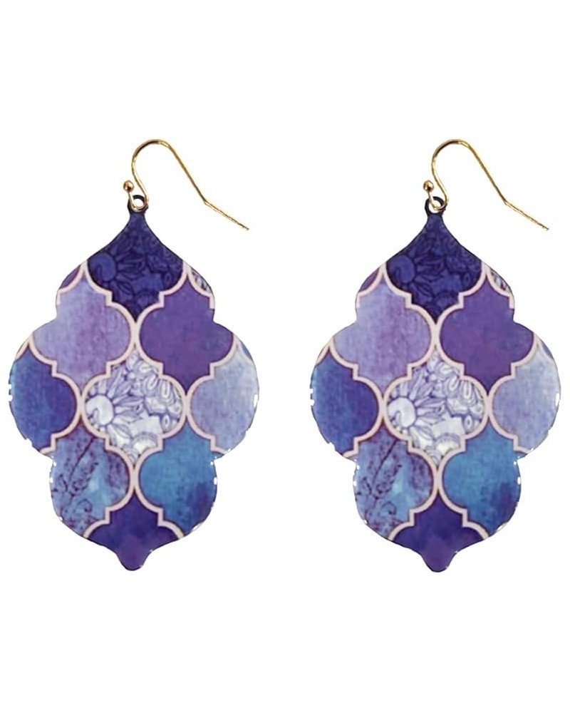 Bohemian Boho Moroccan Trellis Pattern Drop Dangle Earrings for Women – Geometric Print Patterns – with Gift Box Included Pur...