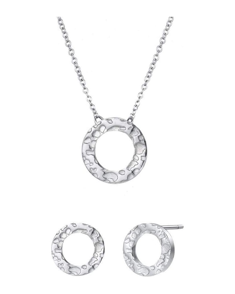 Circle of Life" Stainless Steel Open Circle Hammered Dainty Choker Necklace and Stud Earrings Fashion Jewelry Set for Women a...