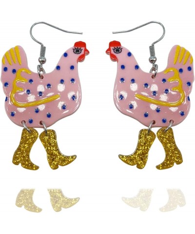 Acrylic Big Chicken Earrings, Funny Colorful Boots Chicken Dangle Dangle Earrings, Cock Drop Hen Chicken Earrings For Women G...