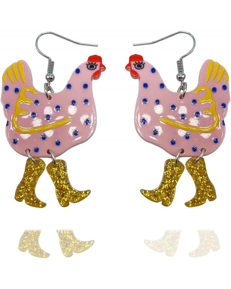 Acrylic Big Chicken Earrings, Funny Colorful Boots Chicken Dangle Dangle Earrings, Cock Drop Hen Chicken Earrings For Women G...