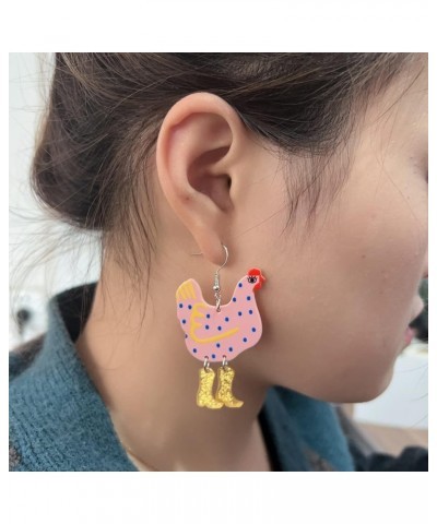 Acrylic Big Chicken Earrings, Funny Colorful Boots Chicken Dangle Dangle Earrings, Cock Drop Hen Chicken Earrings For Women G...